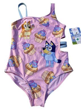 Bluey Girls 10/12 One-Piece cutout Swimsuit With Cupcake Print & UPF 50+